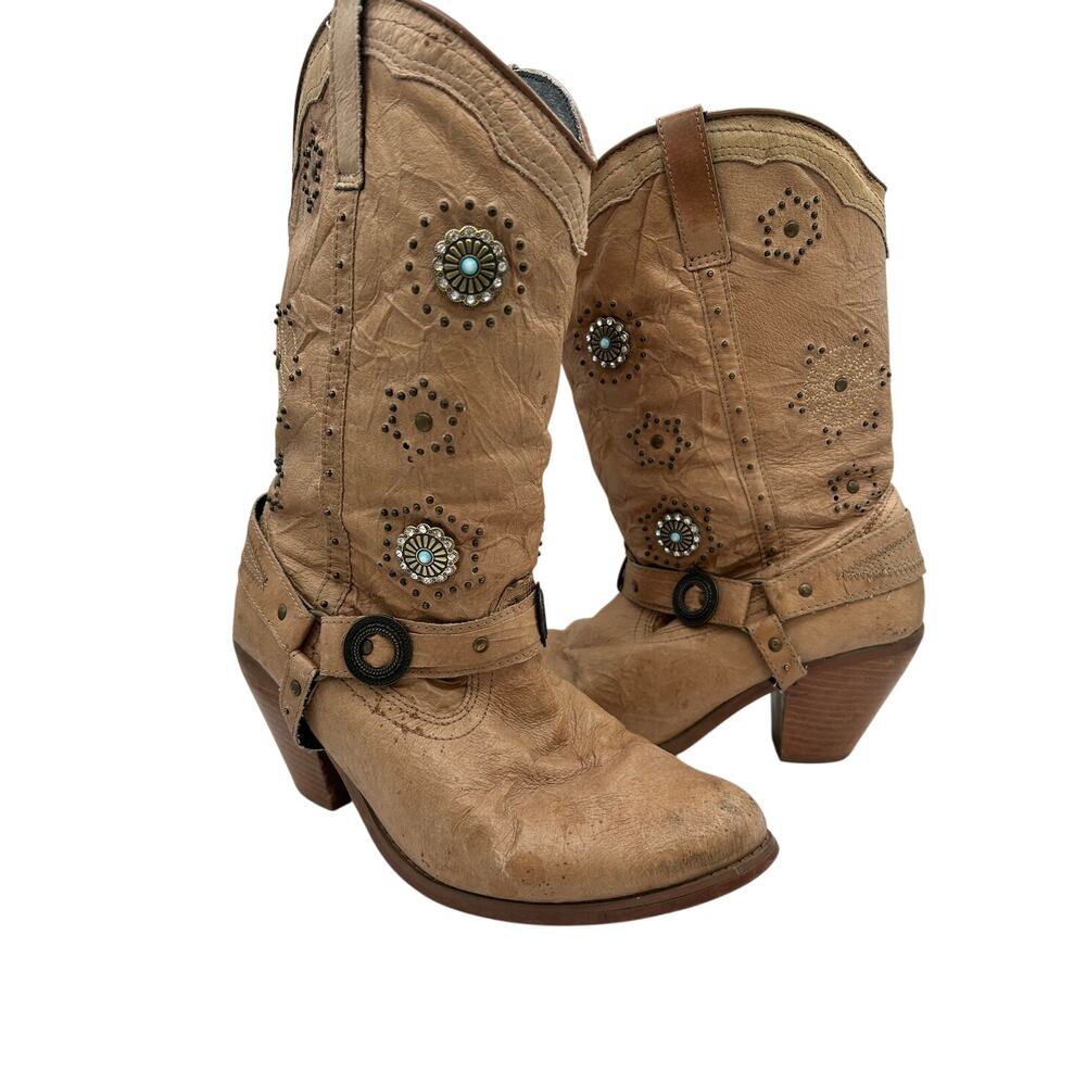 Dingo harness Y2K Addie Leather Boots Tan Conchos Studs/Crystals/ western VTG